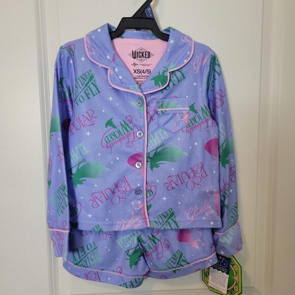 NEW NWT Wicked Girls Long Sleeve Fleece 2pc Pajama Set w/Shorts XS 4/5 Purple - Picture 1 of 5